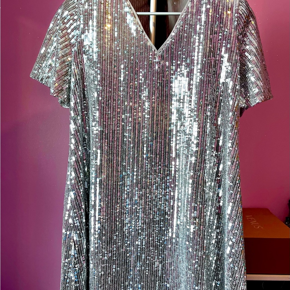 Silver Sequin Mini Dress